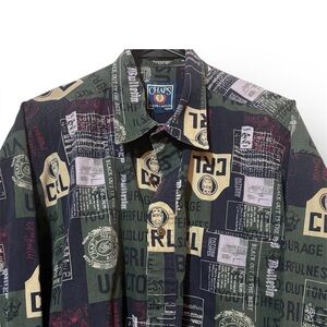Vintage Chaps Ralph Lauren Shirt Men L Button Down All Over Print Logo Shield